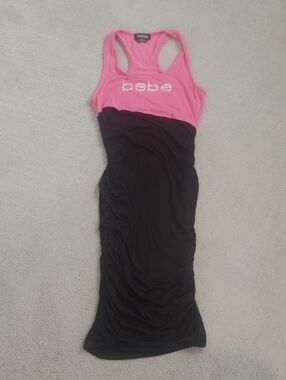 Bebe Ruched Midi Racerback Tank Dress Medium